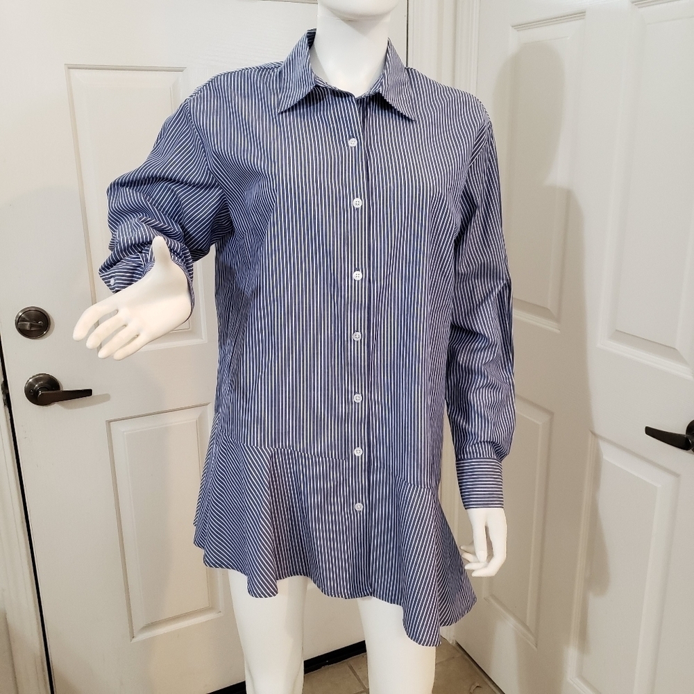 Veronica Beard Gilda Tunic Blue and Whit Button Up Shirt Size 6 NWT